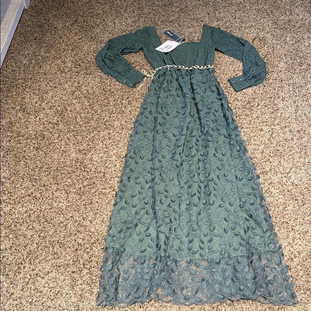 JustCavalli elegant military Green Lace Maxi Dress